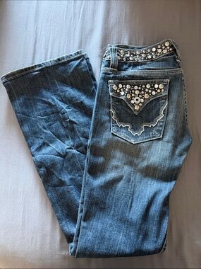 Miss Me Blue Boot Cut Jeans with Studded Pocket